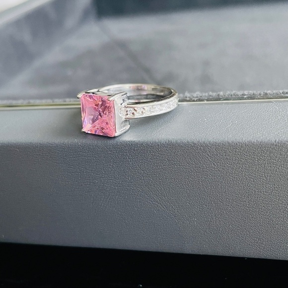 3CT PRINCESS CUT PINK QUARTZ CZ SOLITAIRE STERLING SILVER RING - Picture 7 of 10
